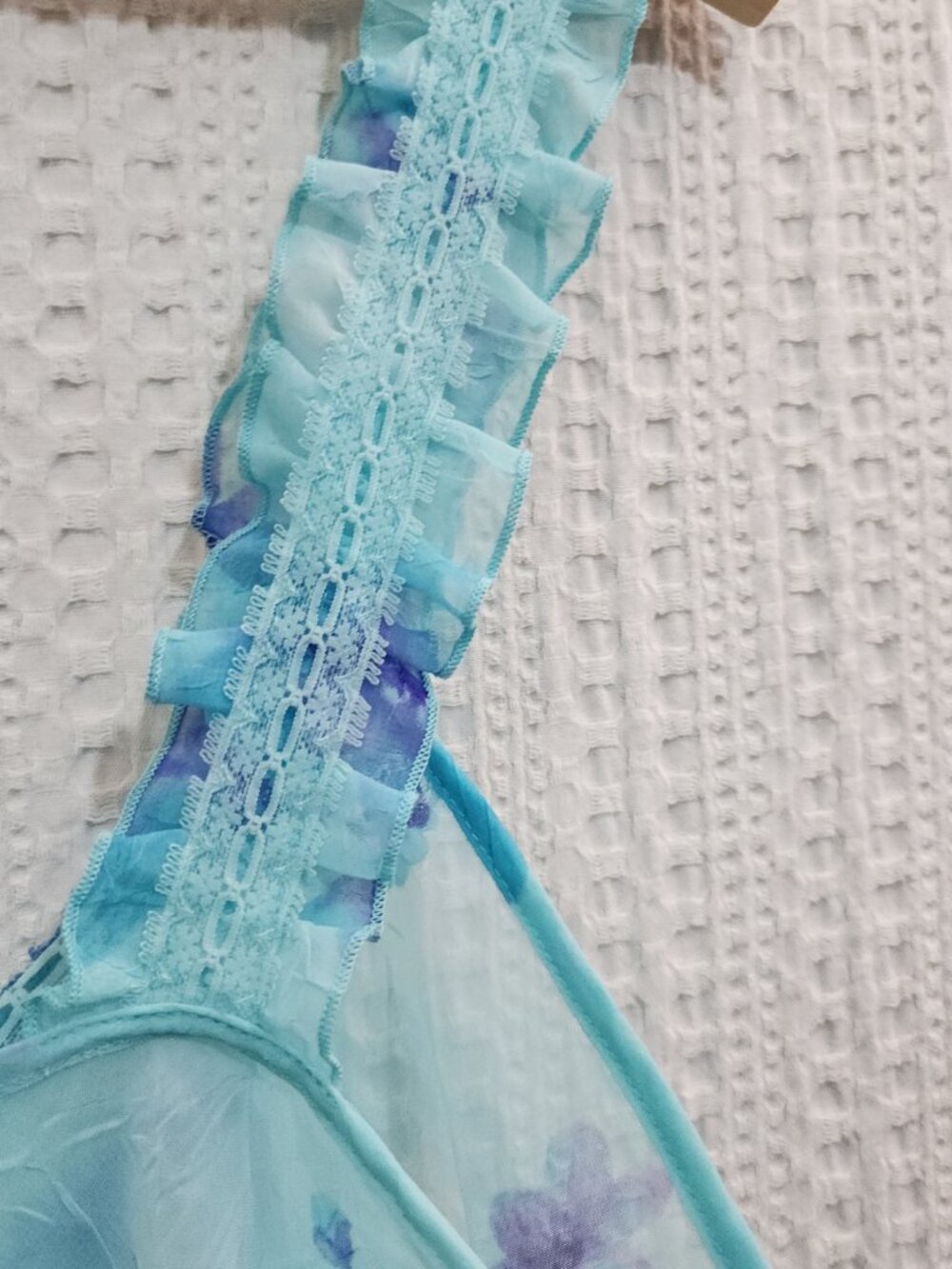 Private Luxuries Y2K Sheer Fairy Floral Lace Trim Crop Tank Aqua Blue Size Large - Picture 13 of 15